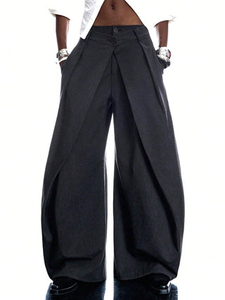 Pleated Pocket Wide Leg Loose Pants