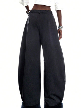 Pleated Pocket Wide Leg Loose Pants