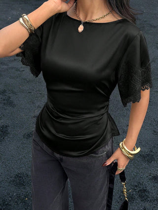 Satin & Lace Patchwork Waist Shirt