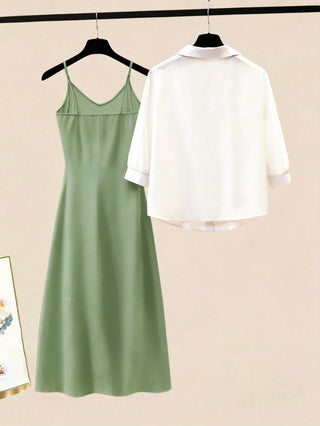 Single-Breasted Shirt And Camisole Dress