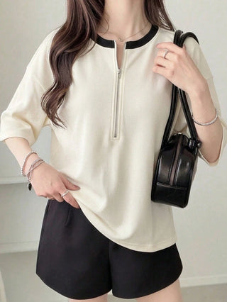 Polka Dot Loose Colorblock Short Sleeve T-Shirt