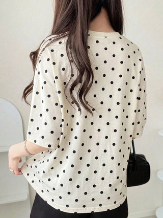 Polka Dot Loose Colorblock Short Sleeve T-Shirt