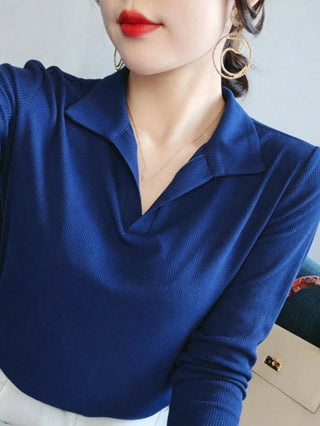 Turndown Collar Long Sleeve Polo Shirt