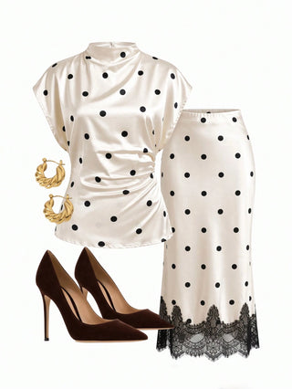 Pleated Top And Floral Print Skirt