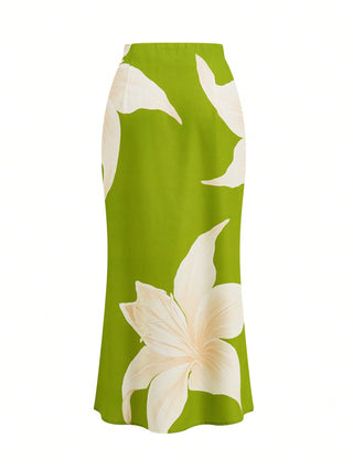 Pleated Top And Floral Print Skirt