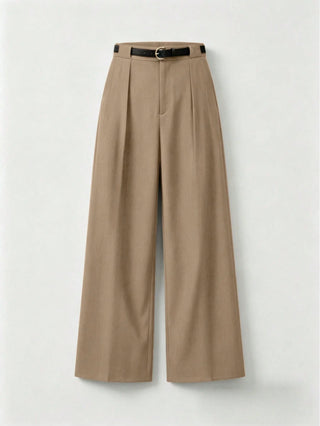 Solid Color Elegant Straight Leg Pants With Belt