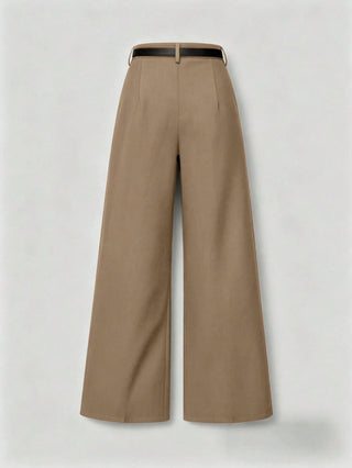 Solid Color Elegant Straight Leg Pants With Belt