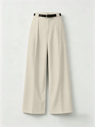 Solid Color Elegant Straight Leg Pants With Belt