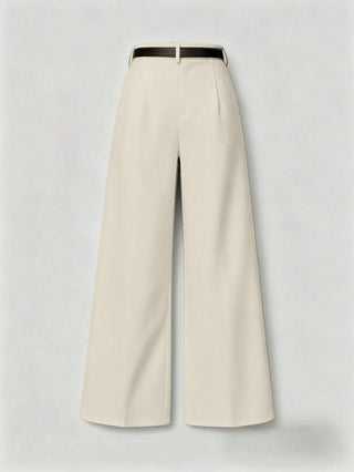 Solid Color Elegant Straight Leg Pants With Belt