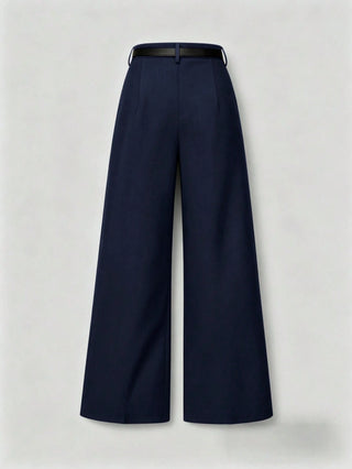 Solid Color Elegant Straight Leg Pants With Belt