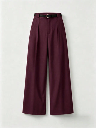 Solid Color Elegant Straight Leg Pants With Belt