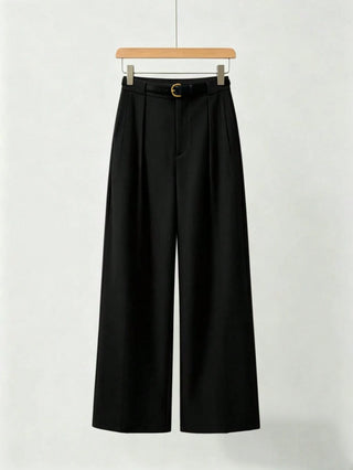 Solid Color Elegant Straight Leg Pants With Belt