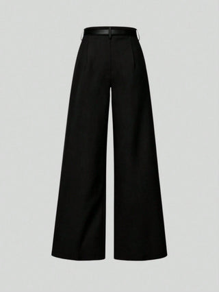 Solid Color Elegant Straight Leg Pants With Belt