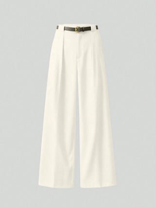 Solid Color Elegant Straight Leg Pants With Belt