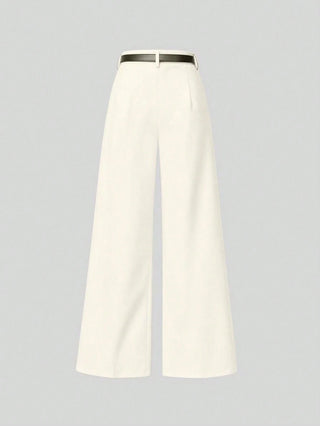Solid Color Elegant Straight Leg Pants With Belt