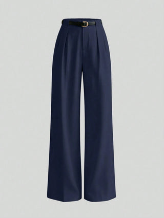 Solid Color Elegant Straight Leg Pants With Belt