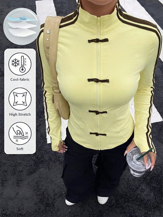 Cardigan With Ribbon And Frog Button Design