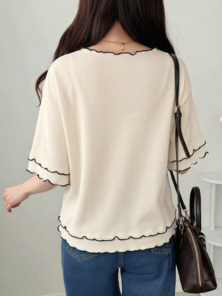 Polka Dot Loose Colorblock Short Sleeve T-Shirt