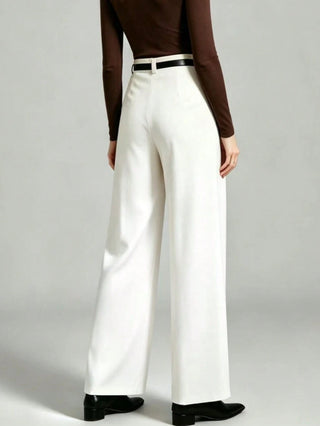 Solid Color Elegant Straight Leg Pants With Belt