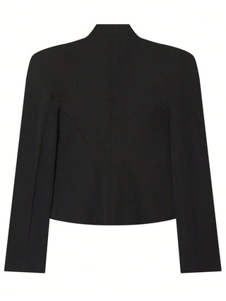 Military Style Blazer Jacket With Braided Trim And Puff Cuffs