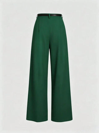 Solid Color Elegant Straight Leg Pants With Belt