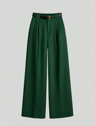 Solid Color Elegant Straight Leg Pants With Belt