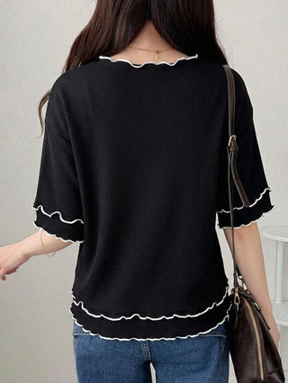 Polka Dot Loose Colorblock Short Sleeve T-Shirt