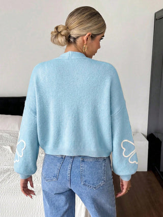 French A Line Drop Shoulder Long Sleeve Cropped Cardigan
