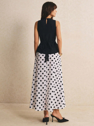 Polka Dot Fitted Stylish Elegant Summer Top And Long Skirt