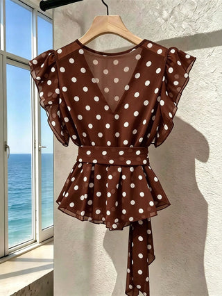 Polka Dot V-Neck High-End Mesh Elegant Sleeveless Blouse