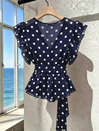 Polka Dot V-Neck High-End Mesh Elegant Sleeveless Blouse
