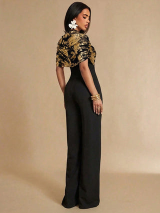 Pleated Wide Leg Elegant Jumpsuit