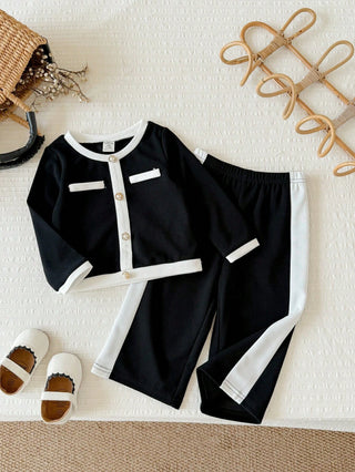 Knit Colorblock Round Neck Casual T-Shirt & Long Pants