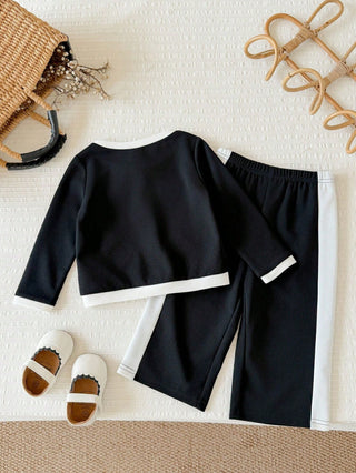 Knit Colorblock Round Neck Casual T-Shirt & Long Pants