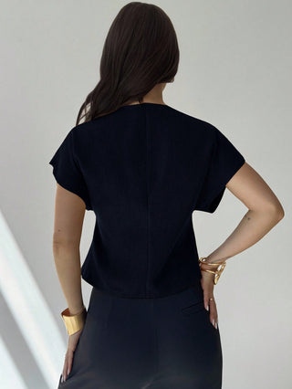 V-Neck Single-Breasted Asymmetric Hem Sleeveless Top