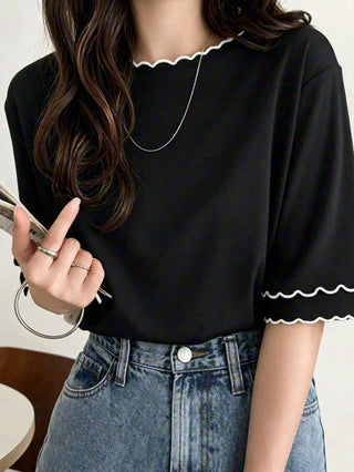 Polka Dot Loose Colorblock Short Sleeve T-Shirt