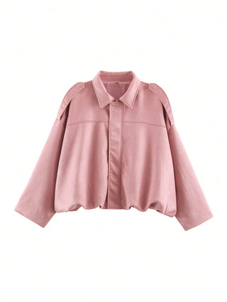 Solid Color Faux Suede Aviator Jacket