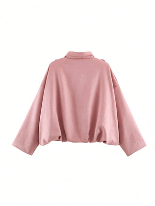 Solid Color Faux Suede Aviator Jacket