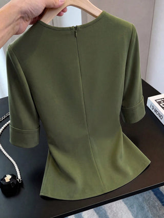 Solid Color Round Neck Casual Versatile Daily Outing Shirt