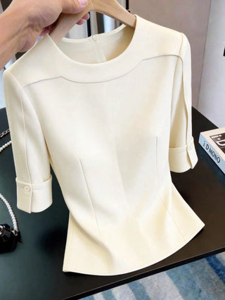 Solid Color Round Neck Casual Versatile Daily Outing Shirt