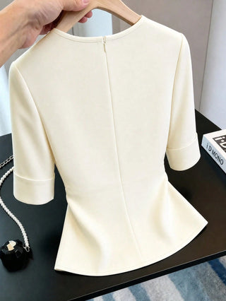 Solid Color Round Neck Casual Versatile Daily Outing Shirt