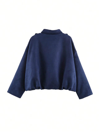 Solid Color Faux Suede Aviator Jacket
