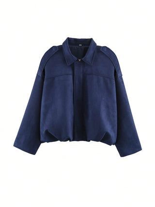Solid Color Faux Suede Aviator Jacket