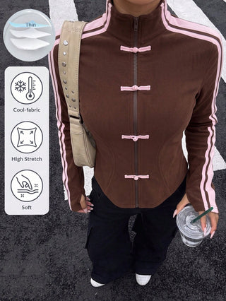 Cardigan With Ribbon And Frog Button Design