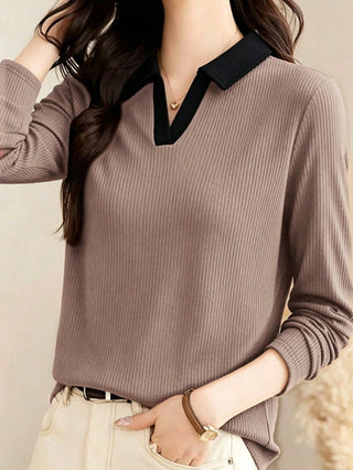 Turndown Collar Long Sleeve Polo Shirt