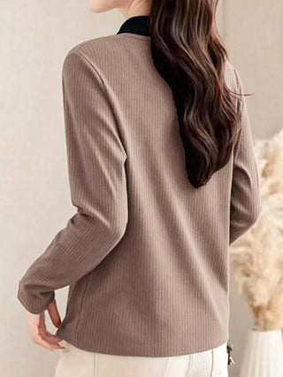 Turndown Collar Long Sleeve Polo Shirt