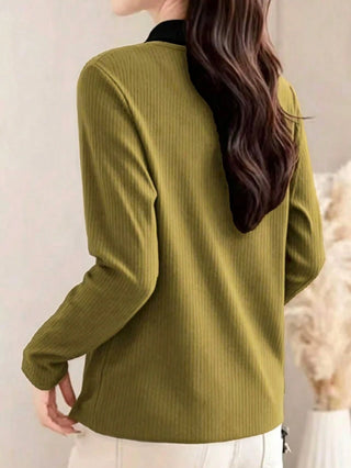 Turndown Collar Long Sleeve Polo Shirt