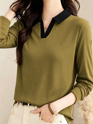 Turndown Collar Long Sleeve Polo Shirt