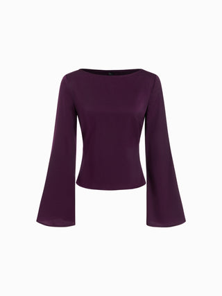 Satin Boat Neck Bell Sleeve Blouse