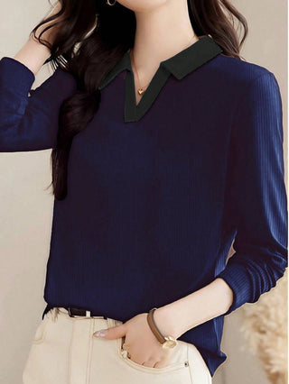 Turndown Collar Long Sleeve Polo Shirt